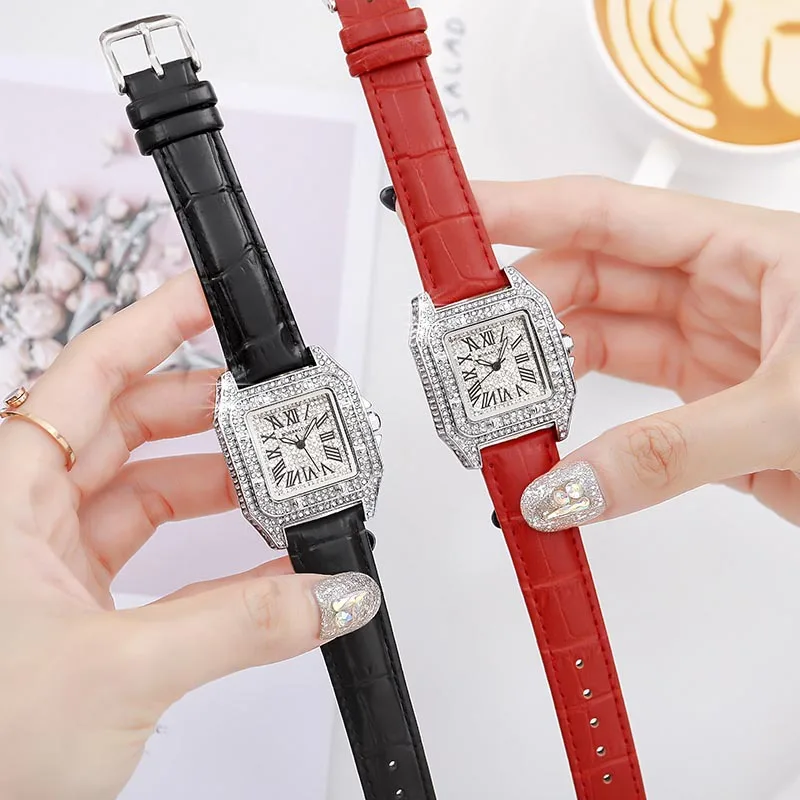 Internet Celebrity Same Diamond Men's Lady Couple Watch Cross-Border Square Large Dial Belt Life Waterproof Quartz Watch