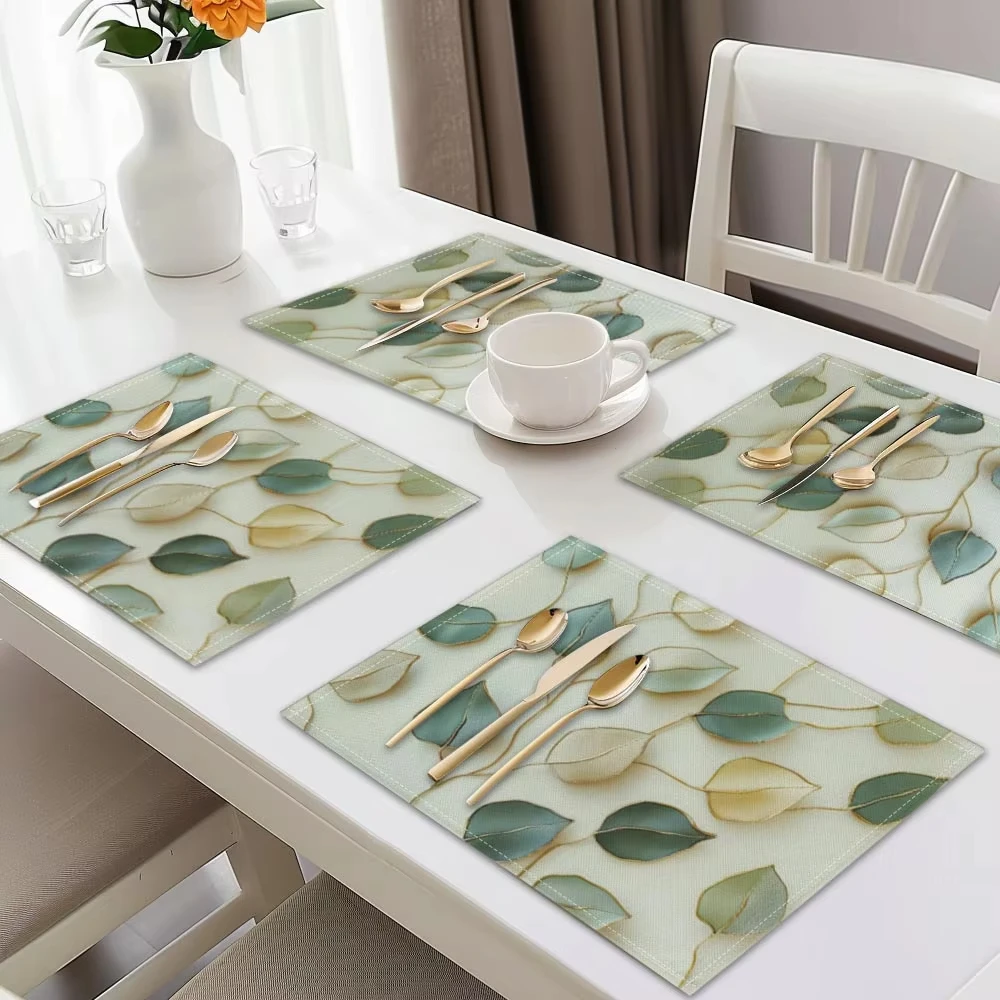 

VIKAMA 4PC Nordic Style Green Leaf Placemats Waterproof And Heat Insulating Home Dining Mats Ins Style Table Decoration