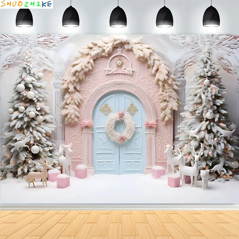 Dia de natal fotografia cenários prop festa de ano novo decoração árvore de natal janela doces flocos de neve foto fundo BR-01