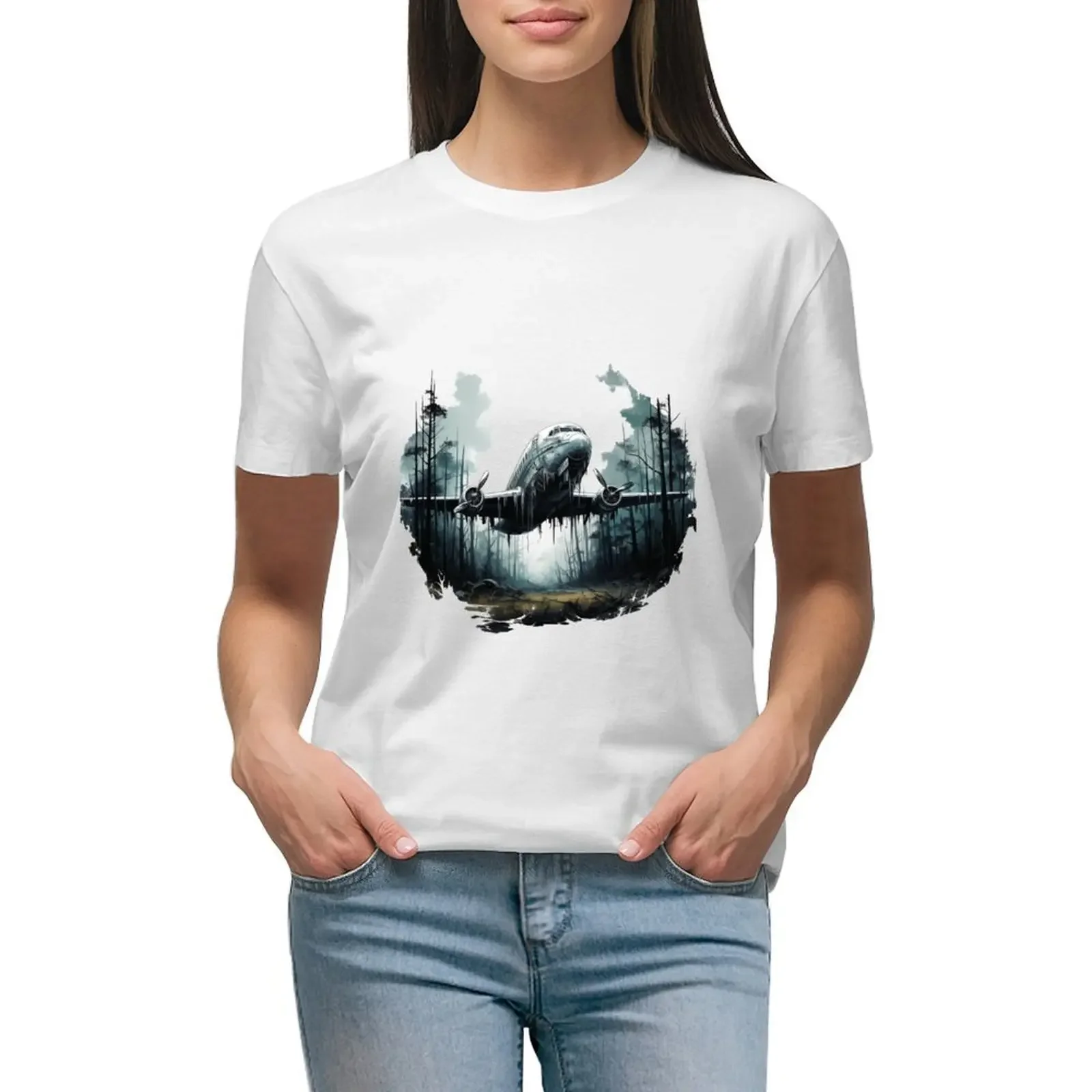 

Airplane in the woods T-shirt lady clothes tops summer top tops Women