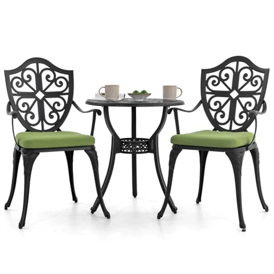 

NUU GARDEN Outdoor 3-Piece Bistro Set with Cushions Round 24 Inch Cast Aluminum Bistro Table with 2.17" Umbrella Hole 2 Cast Al