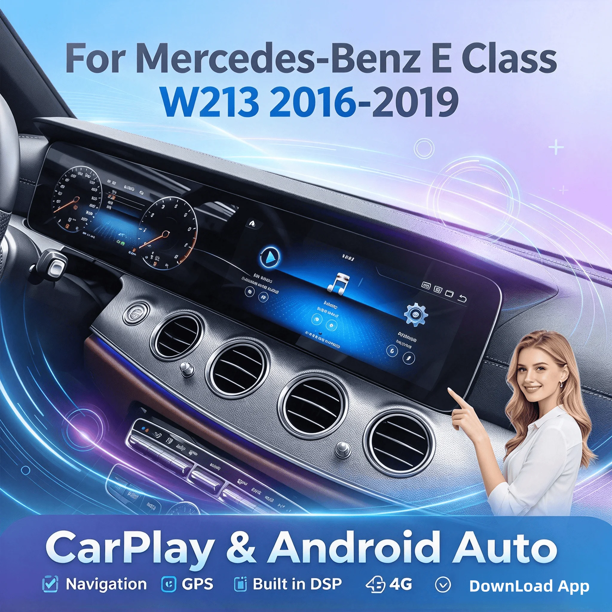 23 inch Dual Screen Carplay Car Android For Mercedes-Benz E Class W213 2016-2019 Car GPS Navigation Head Unit Multimedia Player