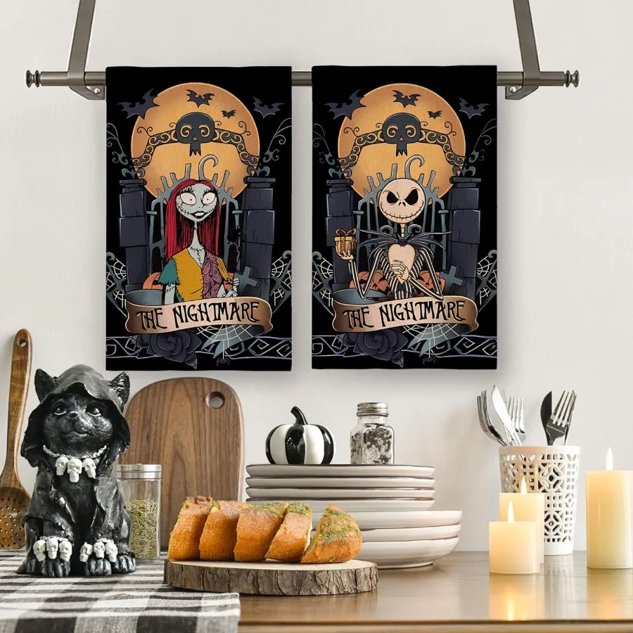 مناشف المطبخ للهالوين، مناشف الأطباق، ديكور قوطي، يوم الموتى، زينة الهالوين للحفلات المنزلية