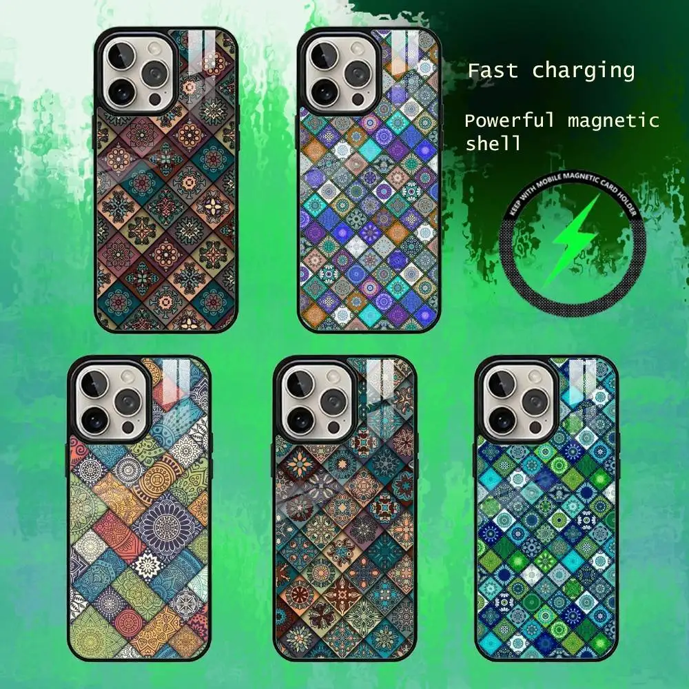 

Retro Art Pattern Phone Case For iPhone17,16,15,14,13 Plus,Pro Max Magnetic For Magsafe Wireless Charging