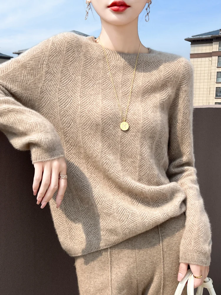 New Arrivals Hollow Out Women\'s Sweater 100% Merino Wool O-Neck Pullover Slim Fitting Knitted Jumper Lady Clothes Fashion Trends