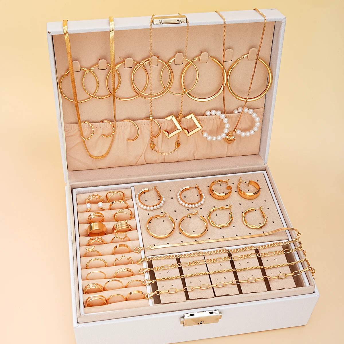 패션 메탈 빅 서클 귀걸이 목걸이 팔찌, 발목 반지, 콤비네이션 쥬얼리 세트, 여성 선물 2024, 42 개/세트 