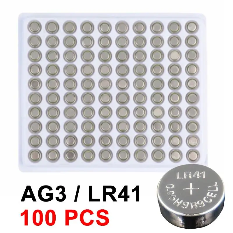 100PCS Coin Alkaline Battery AG3 LR41 1.55V Button Batteries SR41 192 CX41 392 L736 384 SR41SW Calculators Watch Lamp Chain