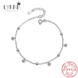 New Fashion Bohemia Shiny Round Zircon Pendant Anklets Women Jewelry 925 Sterling Silver Sexy Beach Circle Rhinestone Foot Chain