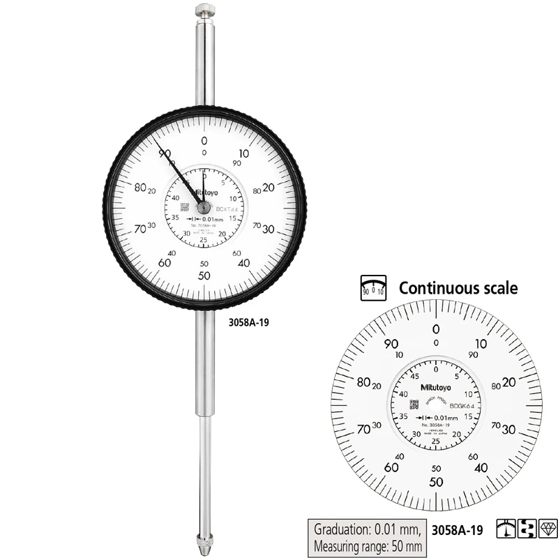Imagem -05 - Disque Cabeça Indicador do Calibre tipo do Ponteiro Ponteiro 0.01 mm 0.0013046 3047 3050 3052 3058 3060 3109a10 4046 10 20 30 50 80 100 Milímetros