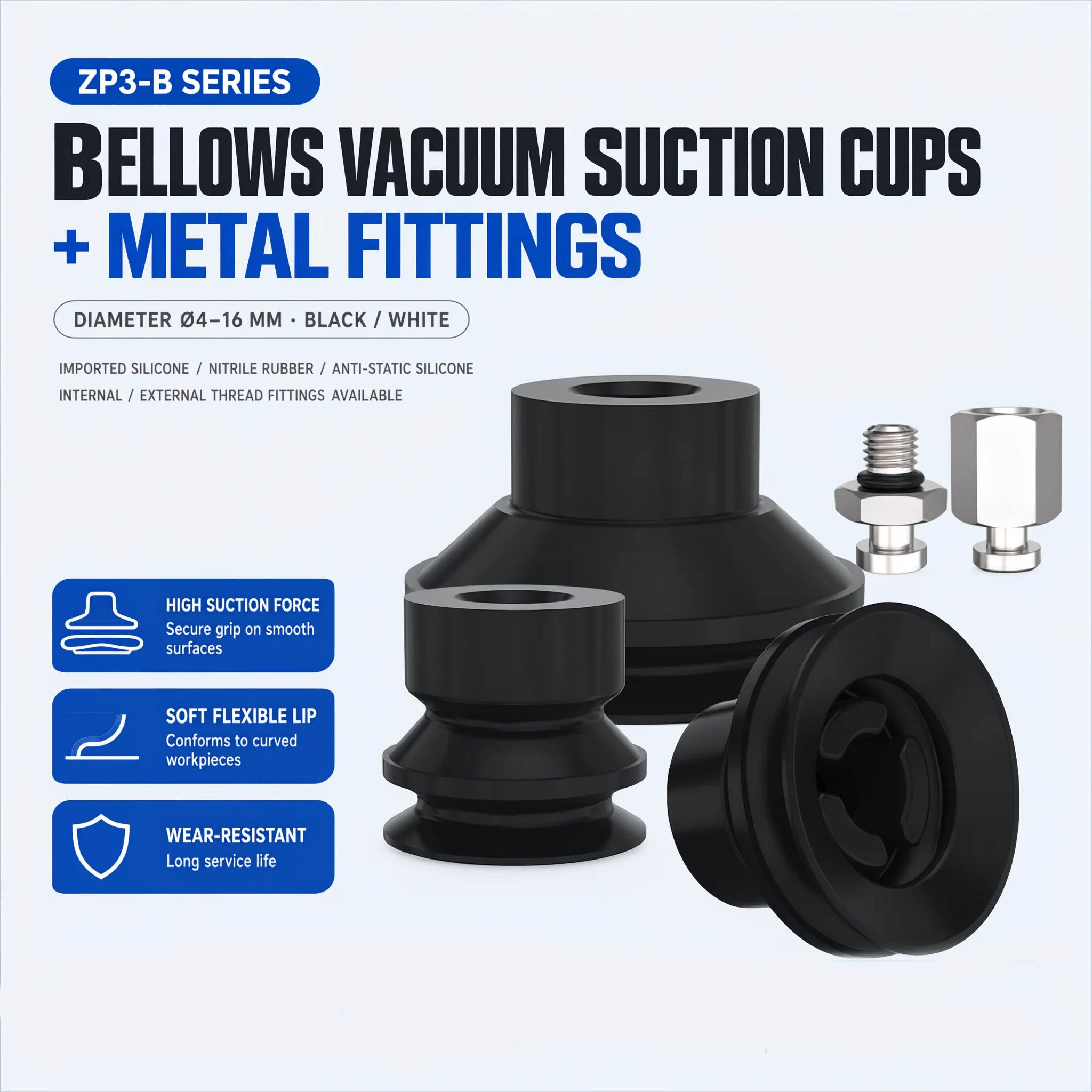 ZP3 Bellows Vacuum Suction Cup Silicone Vacuum Pad Pneumatic Suction Cup ZP3-T04 T06 T08 T10 T13 T16BS/N Industrial Automation