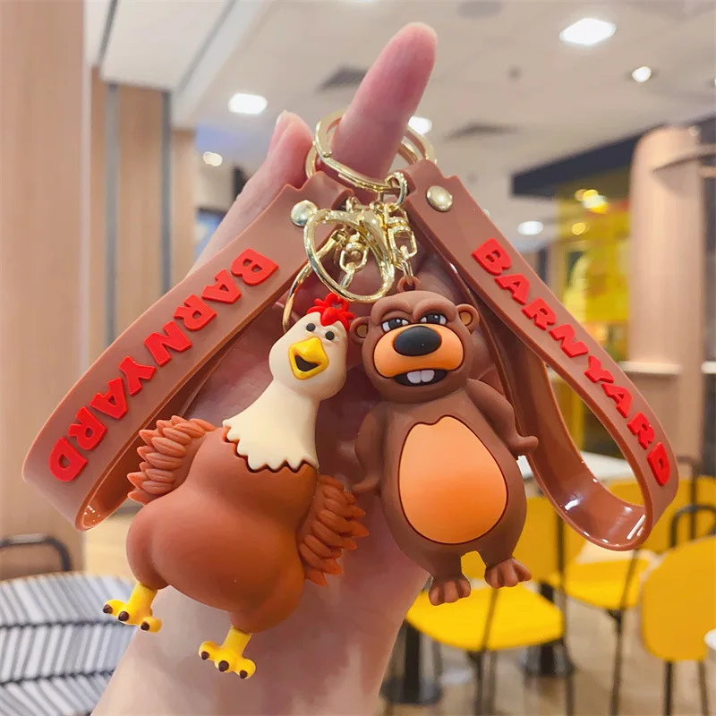 Cartoon Animal Keychain Cute Fashion Creative Key Ring Girls Boys Unisex Animal Keychain Cow Rooster Pink pig squirrel Keychain image 2