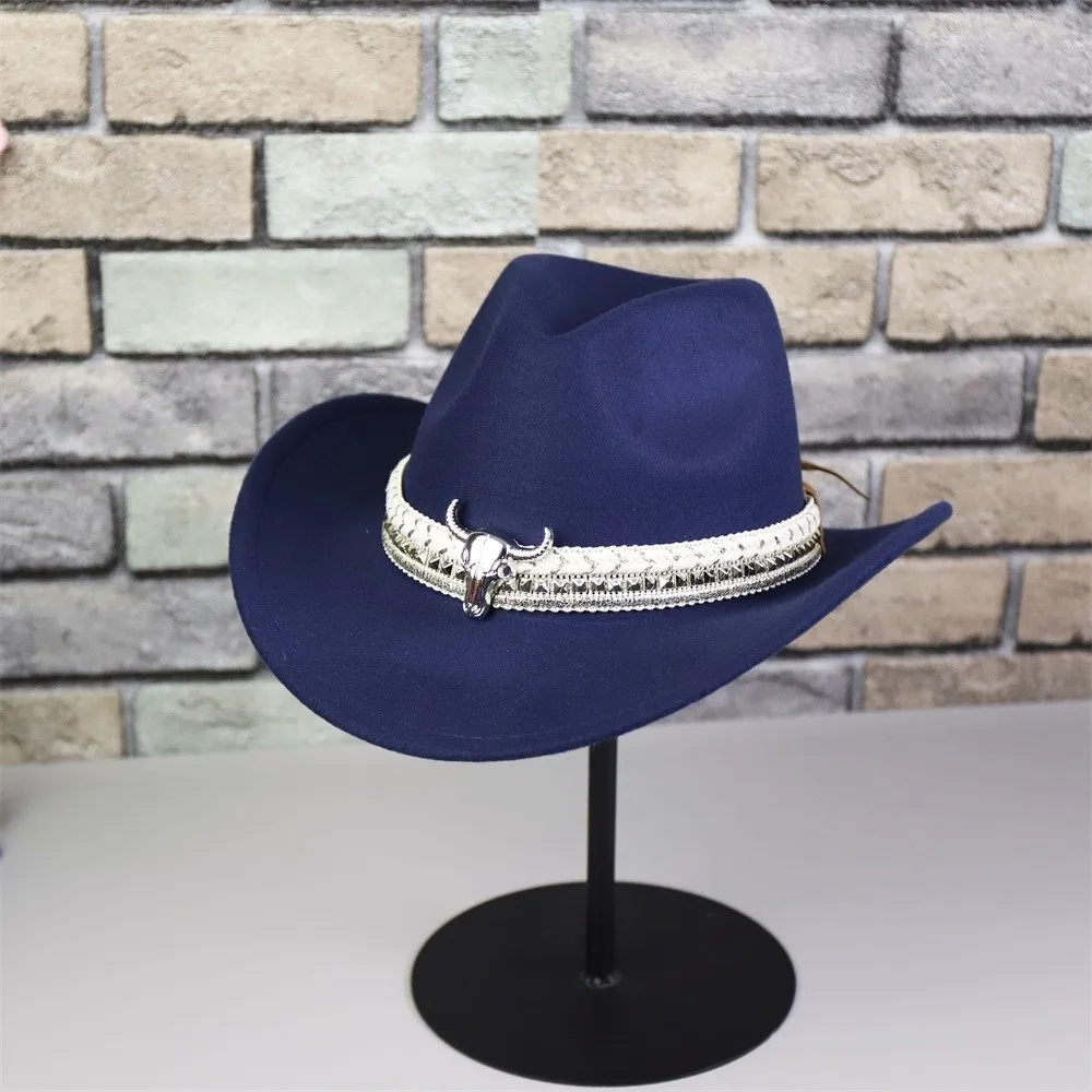 

Wide Brim Western Cowboy Cap Breathable Alloy Bull Head Sun Protection Knight Hat Ethnic Style Lightweight Tibetan Hat Women