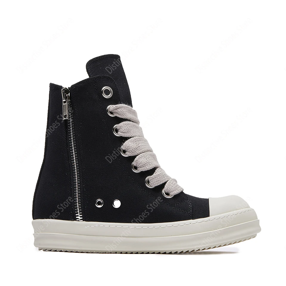 Hot Sale Men's Canvas Shoes Jumbo Shoelace Women's Sneakers Black Lace-up O-wen Brand Zipper Quality High Top Men's Casual Shoes