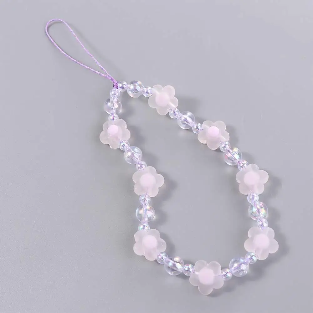 Frosted Flower Chain Laser Beads Elf Style Mobile Phone Straps Wrist Hand Lanyard Hanging Rope Hand Strap