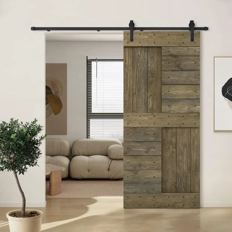 

Stained Solid DIY Knotty Pine Wood Interior Sliding Barn Door with Sliding Hardware Kit (44'' X 84'', Aged Barrel)
