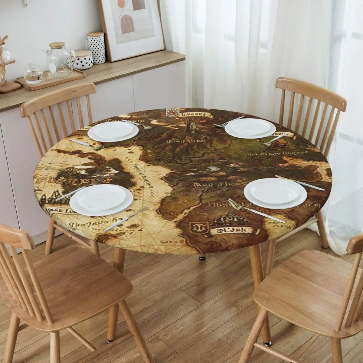 Eorzea Ffxiv Map Waterproof Round Tablecloth Oilproof Table Cloth for Kitchen Events Dining Table Cover