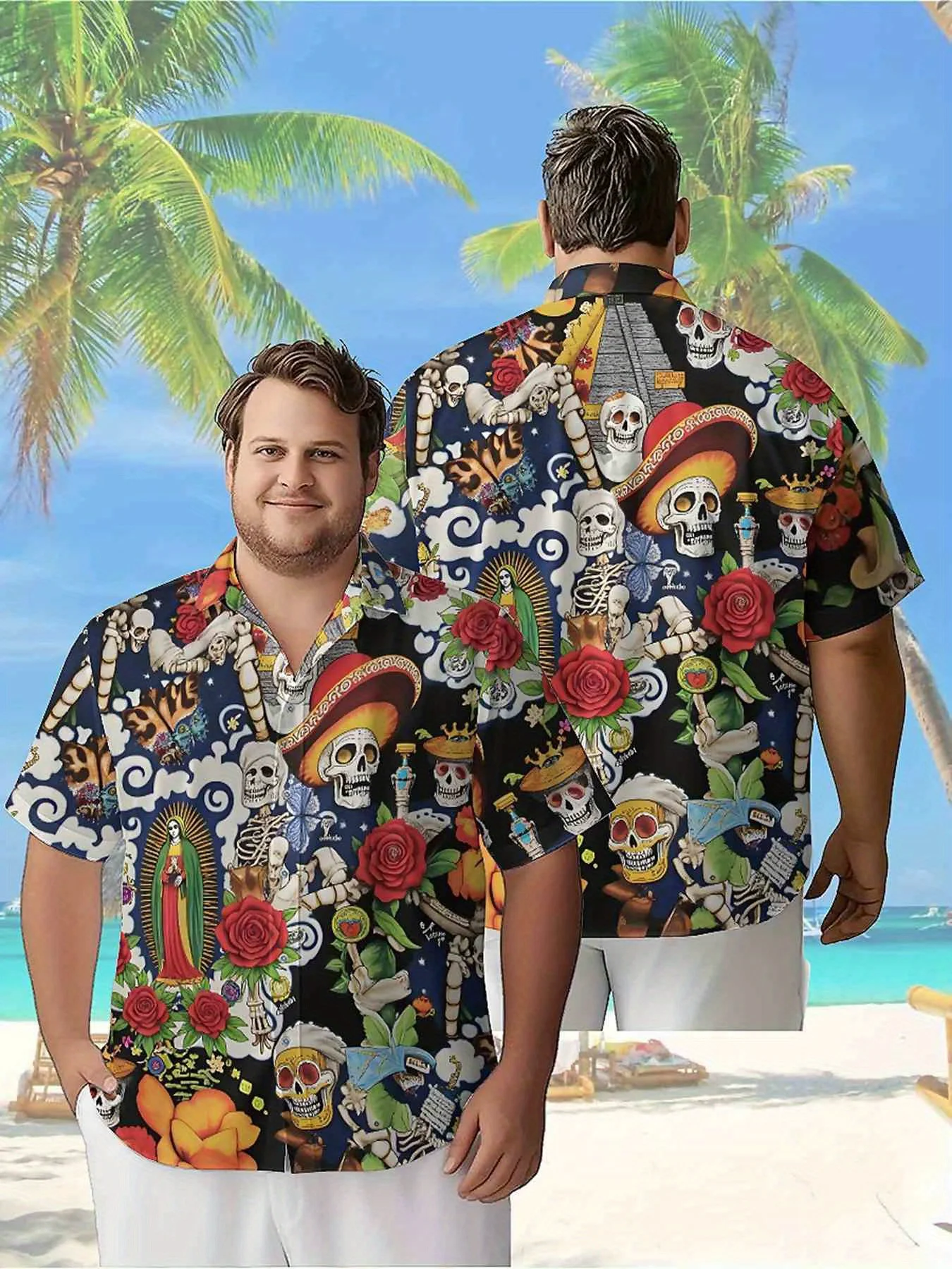 

Men's Plus Size Hawaiian Shirts Colorful Skull and Flower pattern,Premium Comfort Youth Clothes,Streetwear Y2K Tops