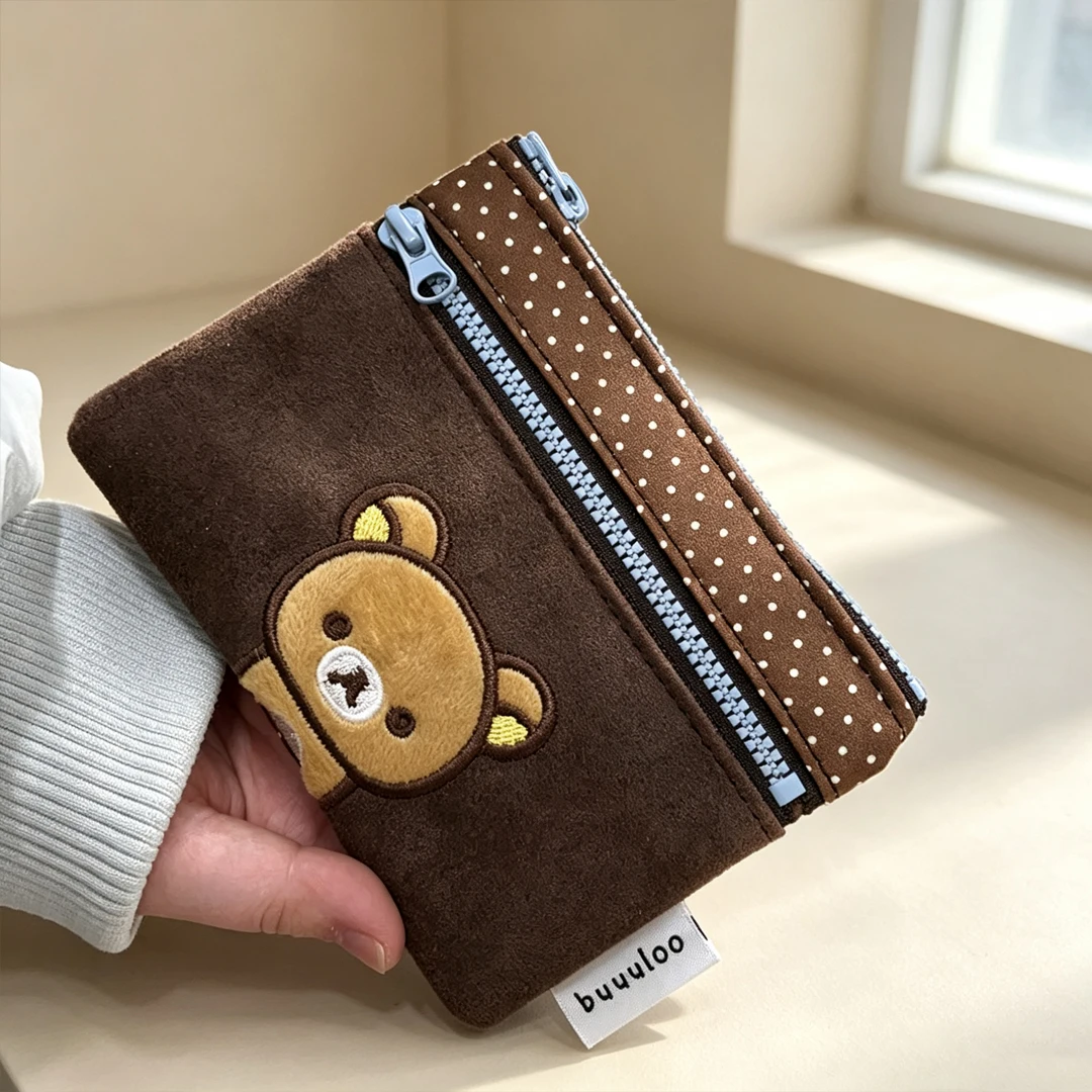 Neue Kawaii-Geldbörse, originelles Cartoon-Bären-Design, doppellagige Kosmetiktasche, niedliche Cartoon-Lippenstift- und Kopfhörertasche, tragbare Aufbewahrungstasche, Geschenk – Detail 7