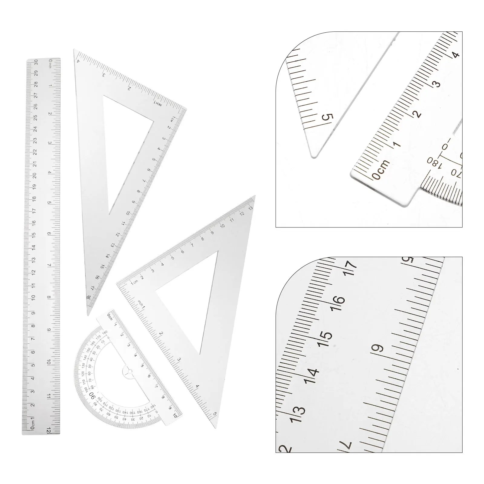 2 Sets Triangle Ruler Kit Multi Functional Transparent Measuring Tools Students Teachers Geometry Set Drafting Ruler School