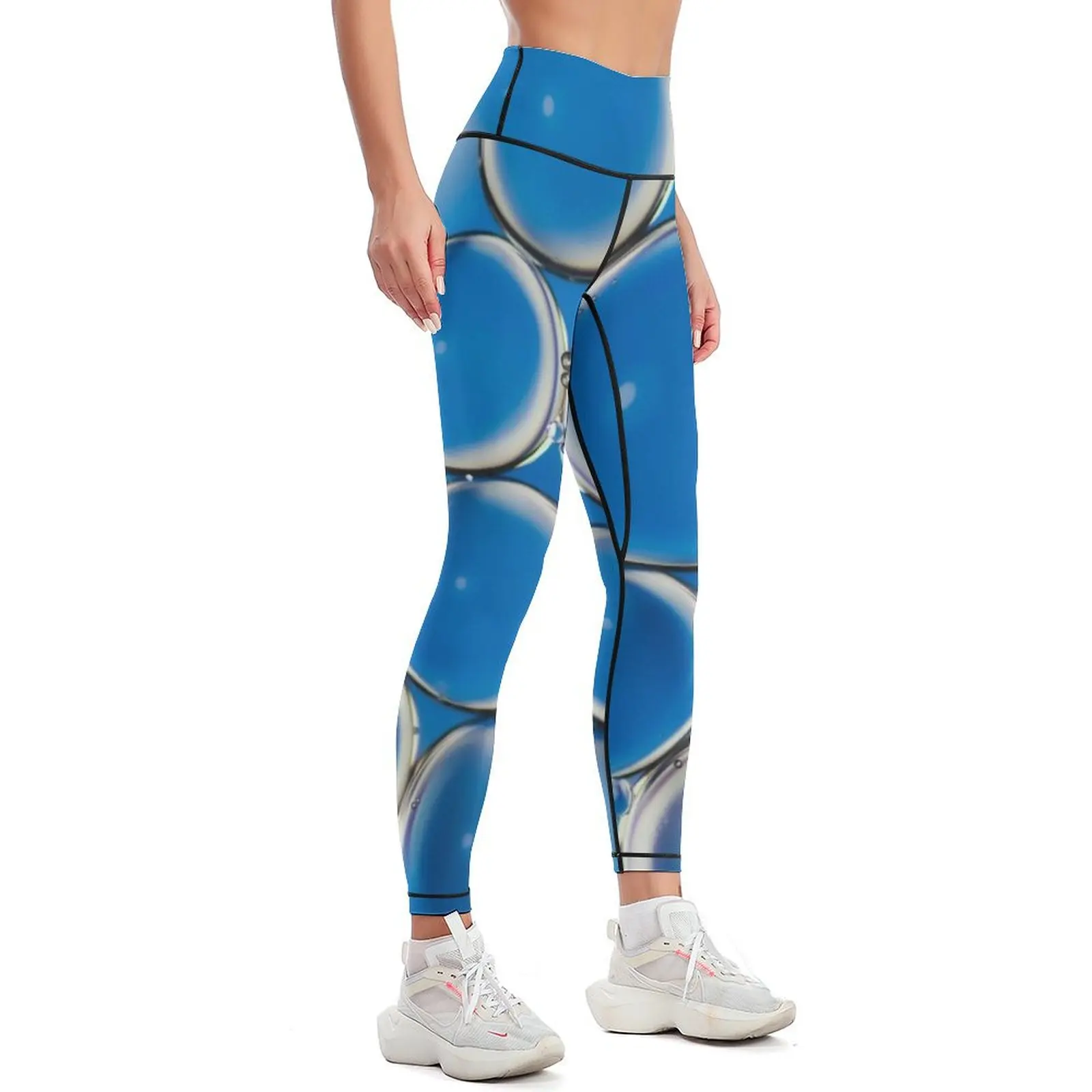 Blue and White Bubble Leggings sporty woman gym flared Womens Leggings