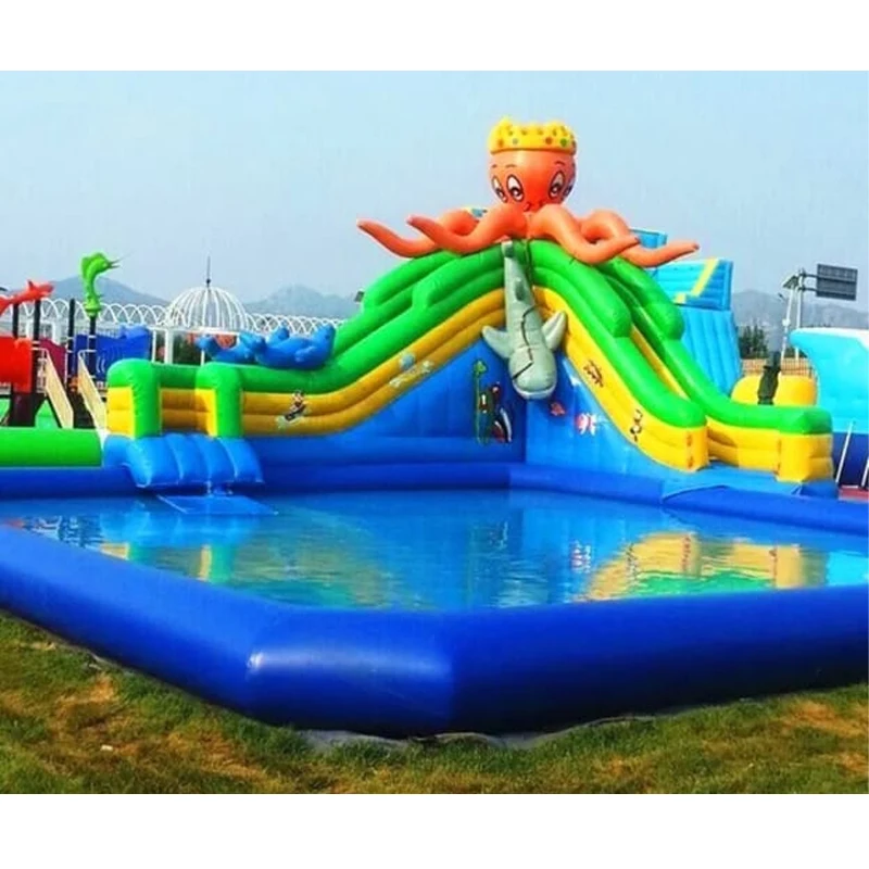 Inflatable Giant Water Slide With Pool Animal Design For Water Park Game