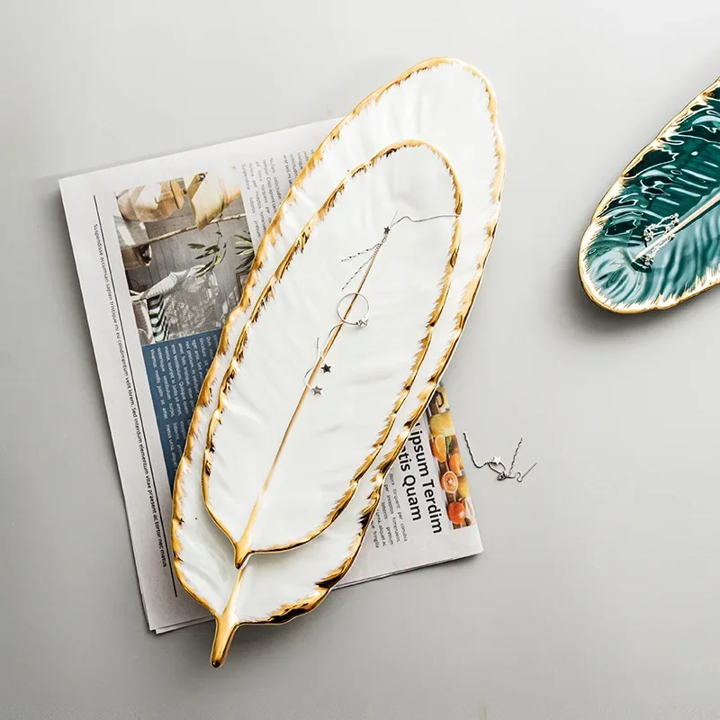 Decoration Plates Nordic Style Creative Feather Home Decor Fruit Snack Plate Jewelry Storage Tray