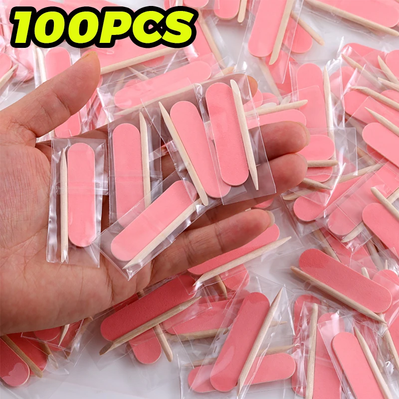 100PCS Disposable Nail File Set Mini Nail T- 5pcs/bag CleaningCareKit Wood Sticks Nail Tools Portable Filer Accessorie Manicure
