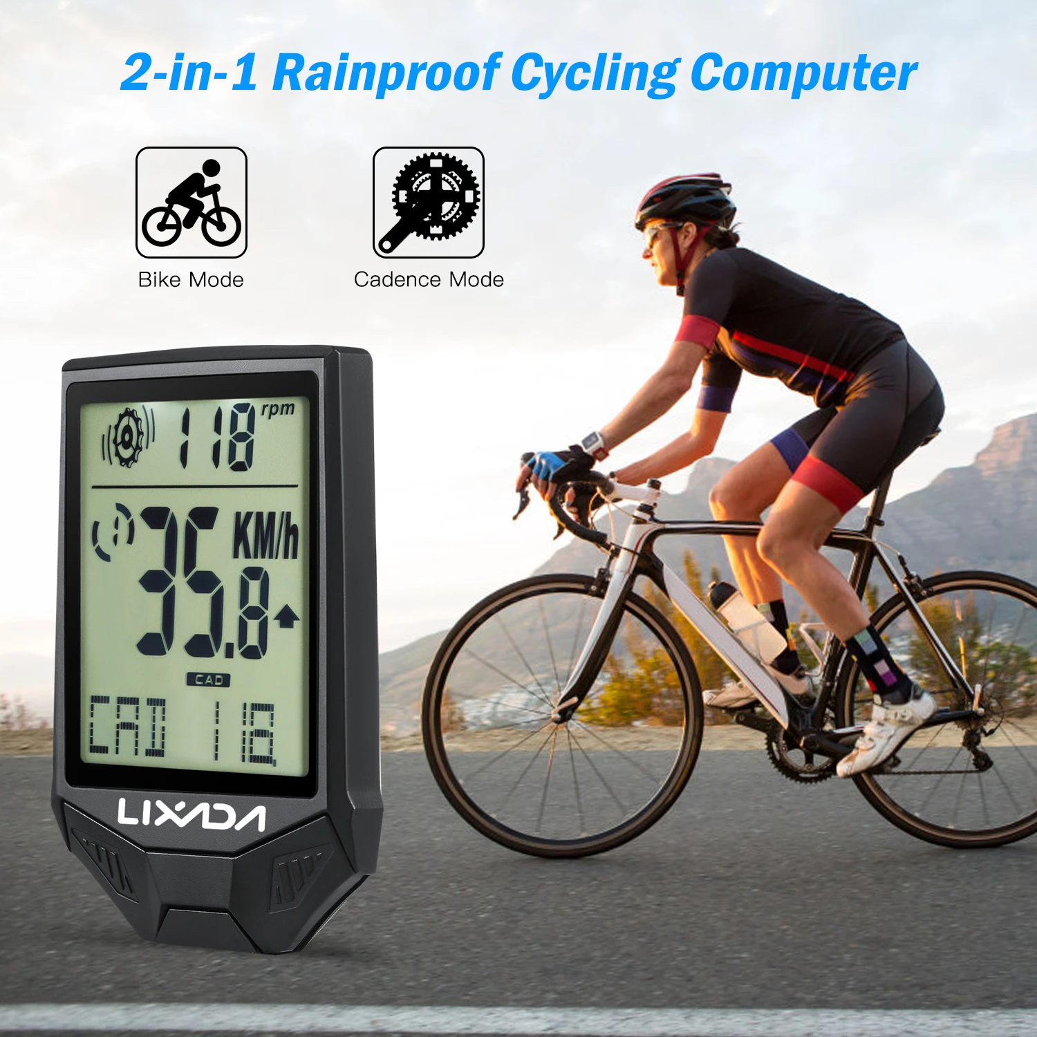 Lixada Wireless Cycling Computer Bike Computer Cadence Multifunctional Rainproof Cycle Computer with Backlight LCD Screen