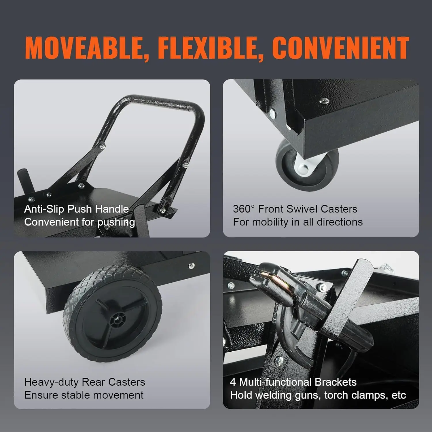 Welding vehicle, 3-layer heavy-duty welding vehicle with a static weight capacity of 400 pounds, 360° rotating wheels