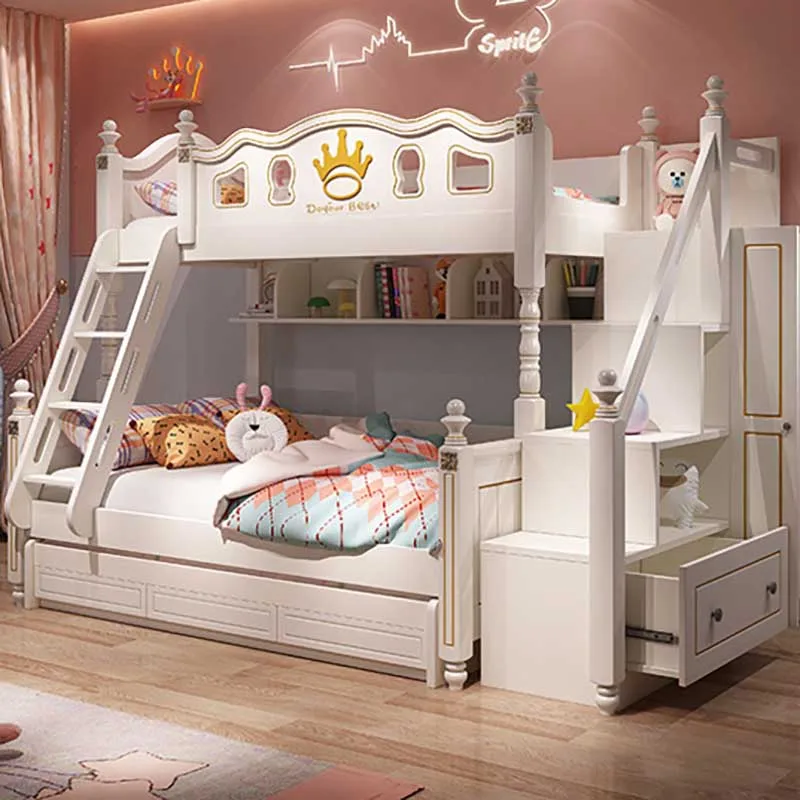 Storage Modern White Bed Upper Lower Solid Wood Multifunctional Child Bunk Beds Two Layer Design Letto Matrimoniale Furniture