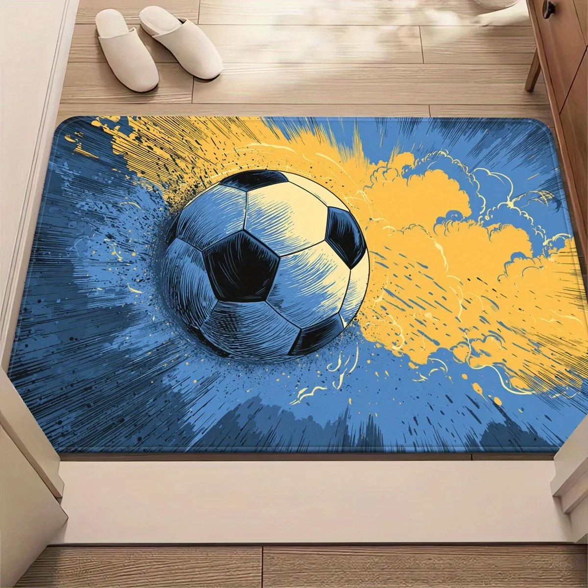 قطعة واحدة من ممسحة كرة القدم المصنوعة من الألياف الدقيقة الماصة غير القابلة للانزلاق - مسافة جريئة مطبوعة عالية الدقة، حصيرة بوليستر قابلة للغسل في الغسالة للسرير