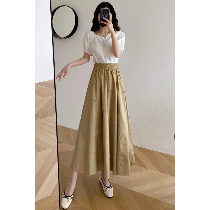 High-end mode effen kleur grote schommel halflange rok dames hoge zomer slanke Koreaanse casual all-match dame paraplurok