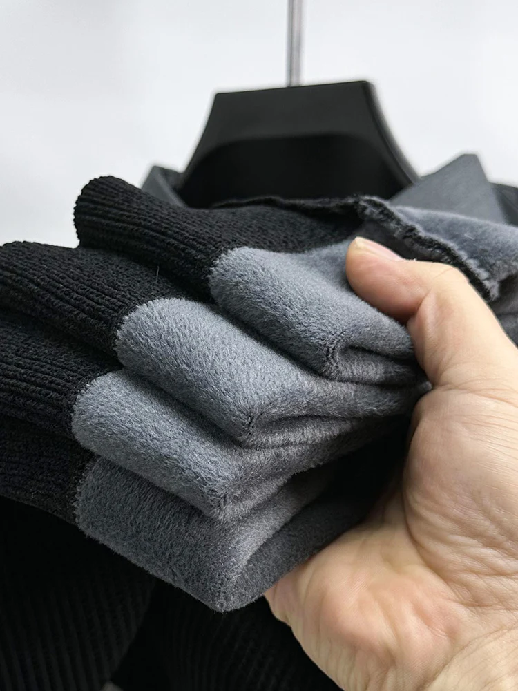 Thiened Men's Knitted Sweater irt Collar One-Piece Fce Winter Faion Busin Casual Slim Fit Long Sve Crew Ne