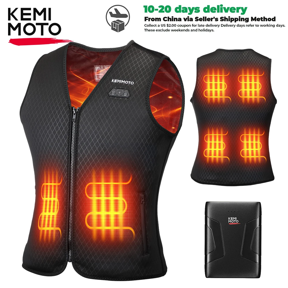 

KEMIMOTO Electric Heated Vest with10000mAh Battery USB Heating Jacket Unisex Safe Winter Outdoor Sport Skiing Hiking Washable
