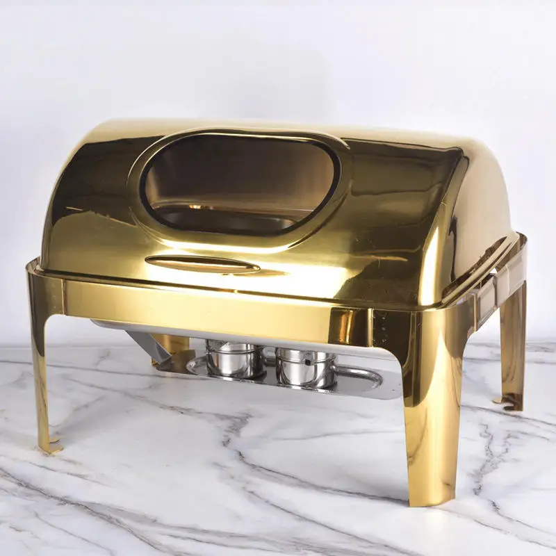 

hotel Restaurant Buffet Server Catering Chaffing Luxury Gold Stainless Steel Chafer Chafing Dish Buffet Set Food Warmer 9L