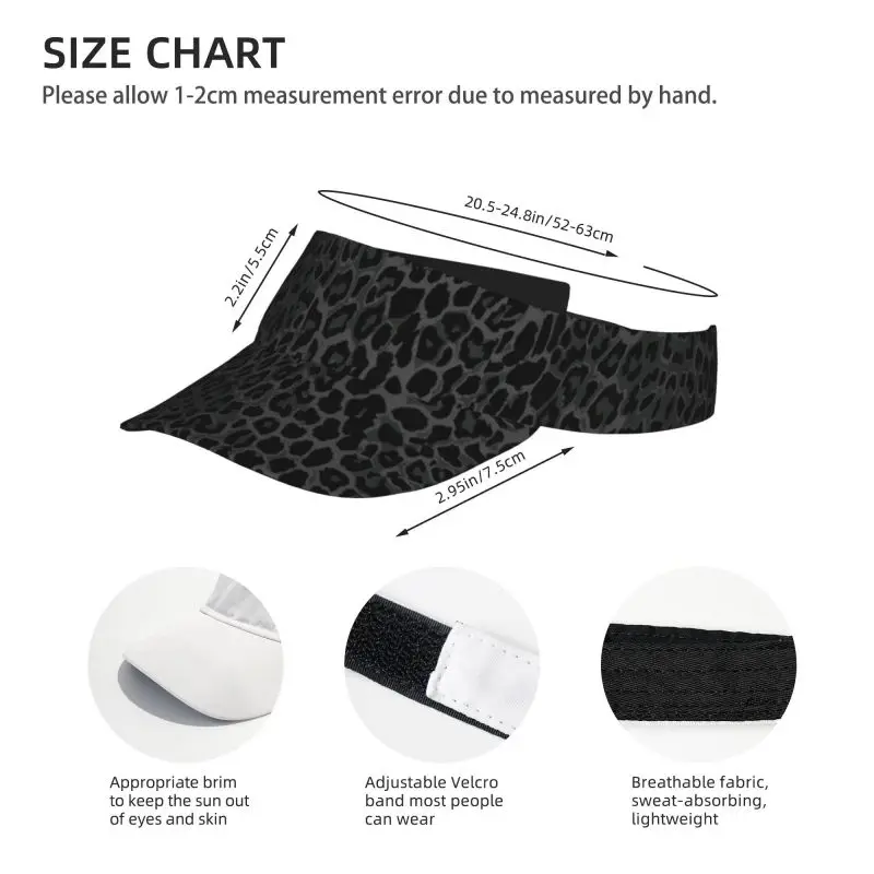 Black Leopard Print Sports Sun Visor Hats Men Women Lightweight Packable Cooling Empty Top Visor Hat for Running Tennis Golf view 3