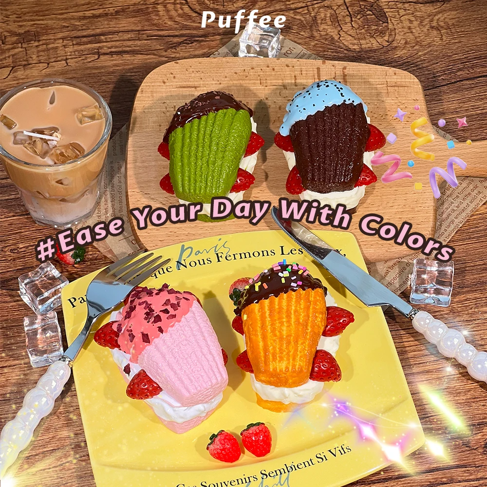 Madeleine Silikonowa zabawka Squishy klasy spożywczej, ręcznie robiona Taba Squishy, ​​kremowy miękki klej, zabawka do ściskania o powolnym powracaniu do kształtu, truskawka