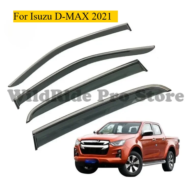 Wholesale Factory Supply In-Channel Window Visor for Isuzu D-MAX 2021 | Injection Deflector PC + Stainless Steel 4Pcs Set