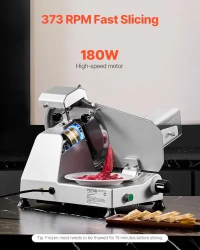 

10" Electric Meat Slicer - 180W, Adjustable 0-0.4" Thickness, 65Mn Blade for Meat, Cheese, Bread