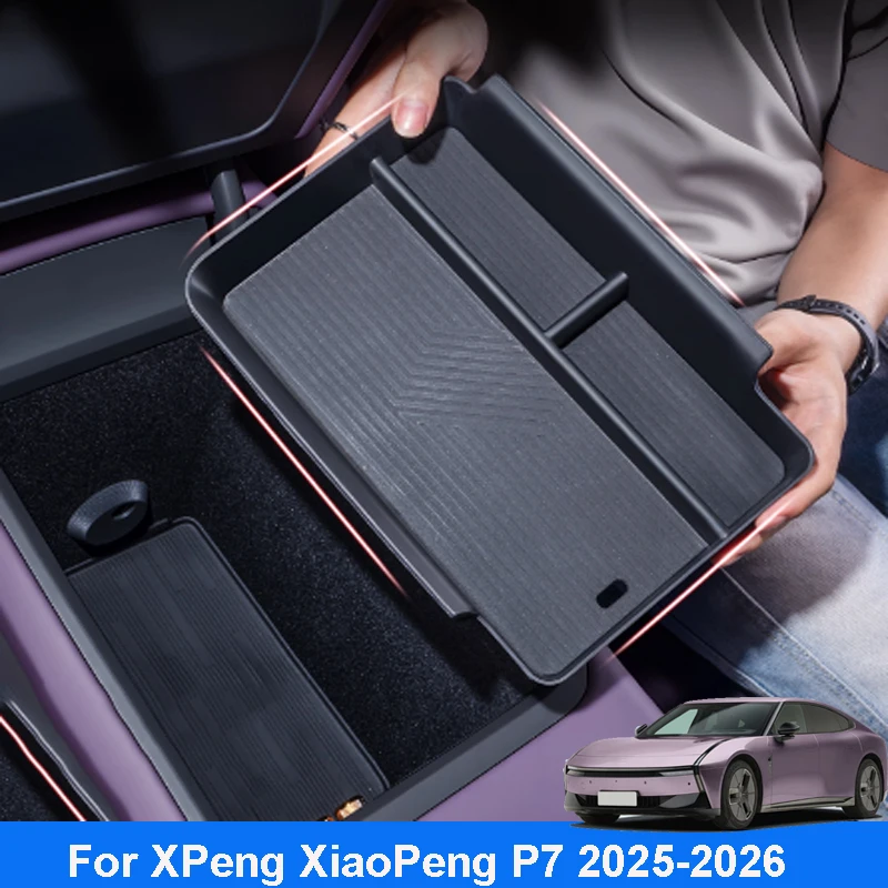 

Для XPeng XiaoPeng P7 2025-2026 автомобильный подлокотник ящик для хранения внутренняя перегородка украшения аксессуары нескользящая подставка