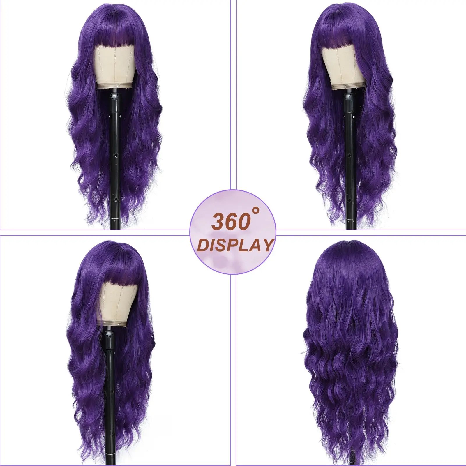 New purple synthetic wig with big waves for party, Halloween cosplay, everyday use, high-temperature hair accessory image 3