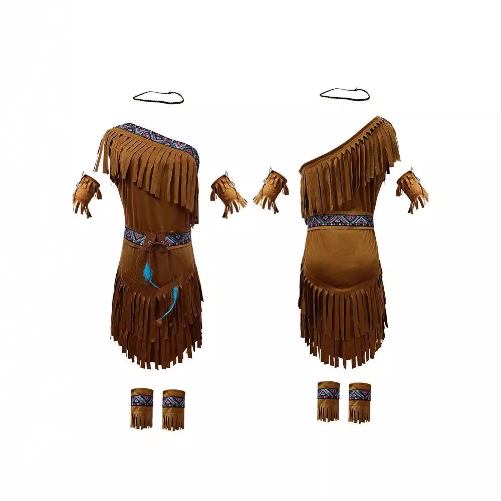 Lady Carnival Halloween Savage Caveman Costume Chief Maiden Indian Princess Outfit Cosplay Fancy Party Dress