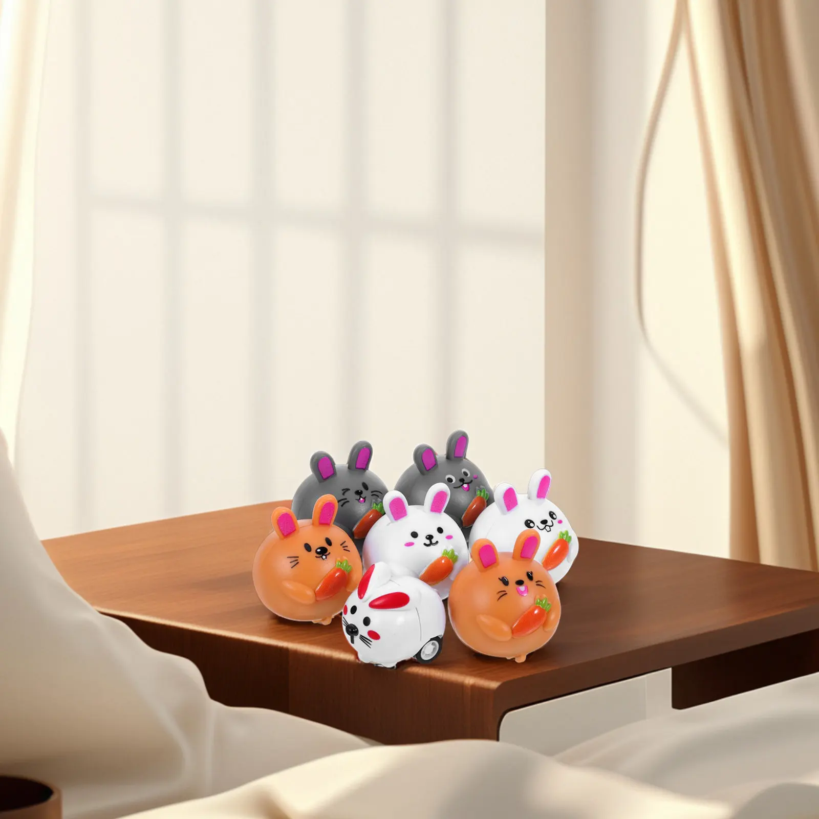 7Pcs Bunny Carrot Pullback Mini Cars Friction Powered Racing Vehicles Easter Basket Fillers Cartoon Construction Playthings