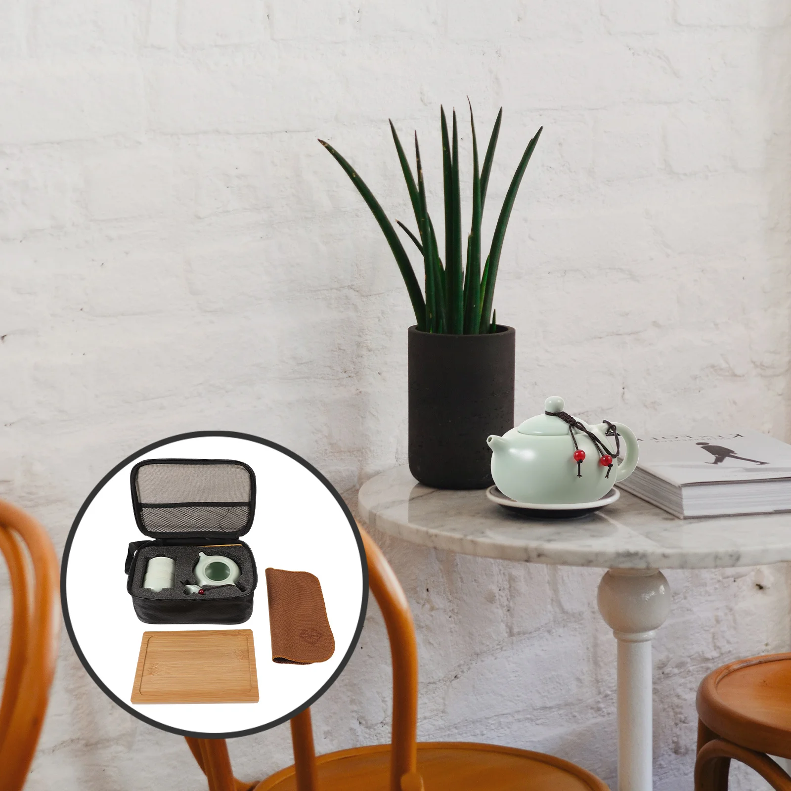 

1Set Portable Ceramic Tea Set for Travel Kung Fu Style Teapot Cup Tray Clip Cloth Storage Bag Tea Brewing Kit