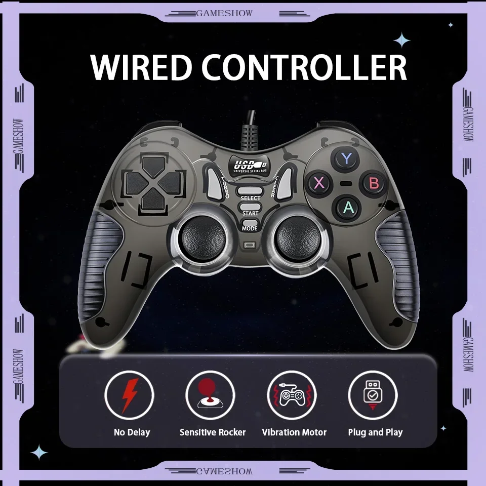 Game Console/TV Wired PC Game Controller USB Gaming Gamepad Joystick For Sony PS3/Video Box/Android Dual Vibration Motor Gamepad