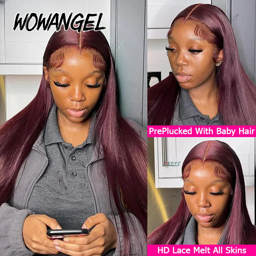 Dunkelburgunderrote Glatte Perücken 13X6 HD Lace Front Echthaarperücken 99J Farbe Glatte Brasilianische Haarperücke Kleberlose Perücke Vor Gebleicht – Detail 3