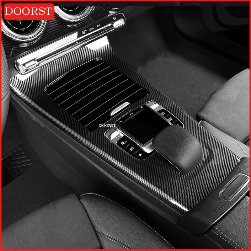 Car Center Console Carbon Fibre Panel Cover Trim Panel Frame Interior Acccessories For Mercedes Benz A CLA Class W177 C118