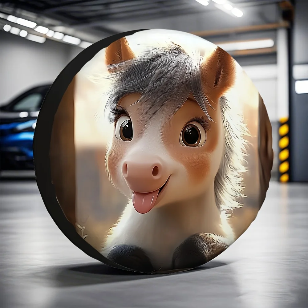 1pc Cute Little Pony Tire Cover - Durable Polyester, Whimsical Horse Design With Playful Expression, Perfect For Off-Road & Outd