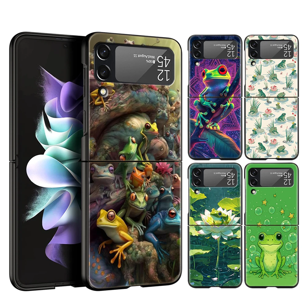 Реалистичный чехол для телефона с принтом лягушки из твердого поликарбоната для Samsung Galaxy Z Flip 7 6 5 4, черный чехол для Galaxy Z Flip 3, складной противоударный чехол Реалистичный чехол для телефона с принтом лягушки из твердого поликарбоната для Samsung Galaxy Z Flip 7 6 5 4, черный чехол для Galaxy Z Flip 3, складной противоударный чехол