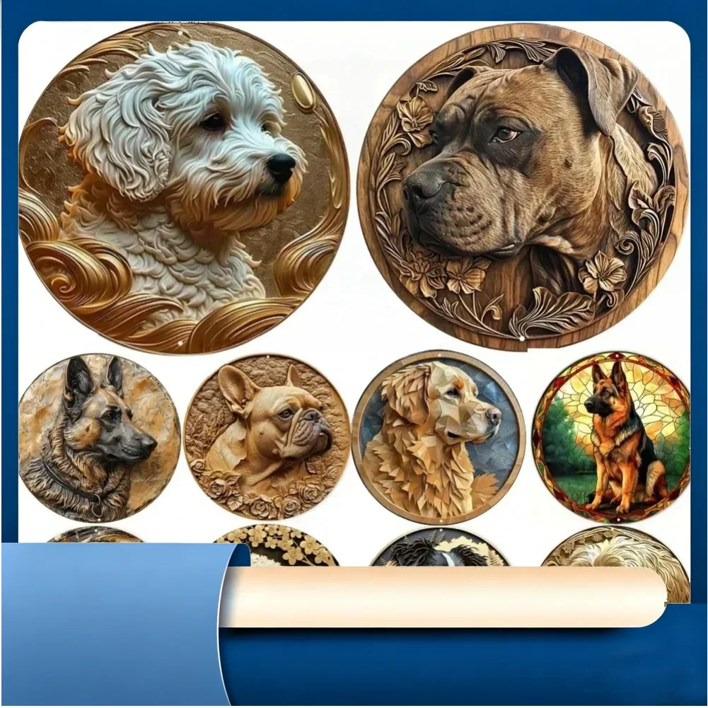 Round Plate Sign Cute Puppy Art Poster Metal Tin Sign Decor for Bar Garage Vintage Circle Plaques Dog Home Decoration